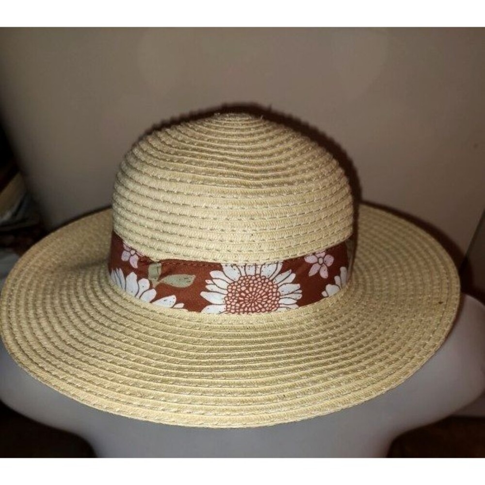 New with tag Carter’s Baby Girl Straw Sun Hat Sunflower Brown Floral Print 0-3M